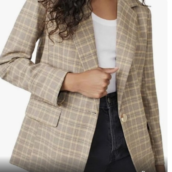 Free People Boyfriend Yellow and Brown Oversized Blazer Size Small - Picture 1 of 8